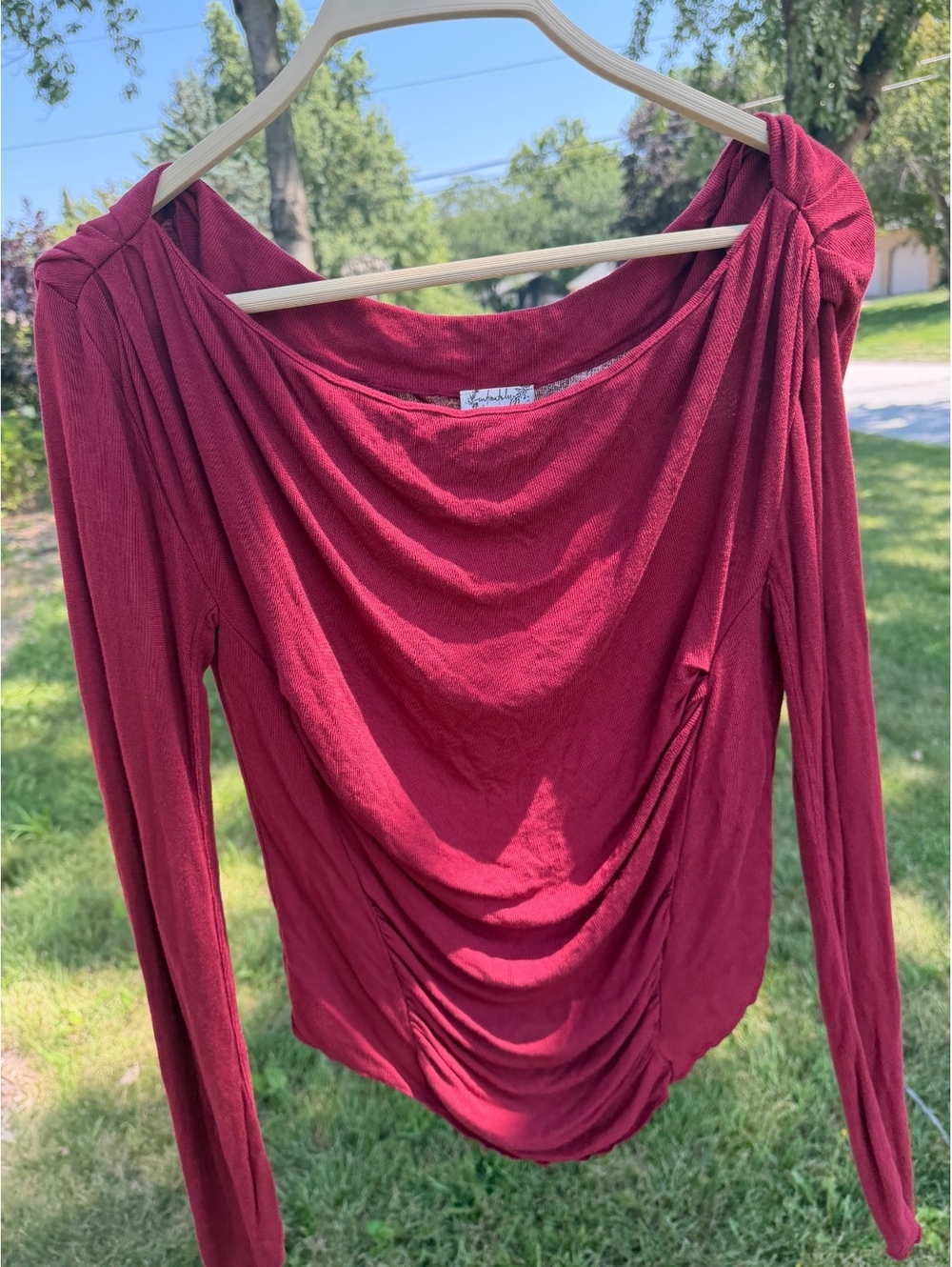 Free People Intimately Burgundy Long Sleeve Ruched Y2K Fairy Festival Top Size S